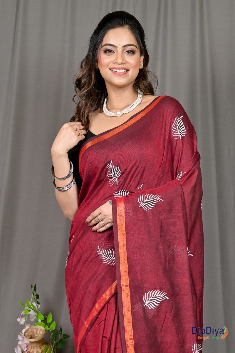 Maroon Cotton Blended Parin Hand Loom Saree (334)
